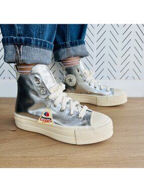 ⭐Rare CONVERSE All Star Lift Hi 8.5 Women Shoes Metallic Silver Sneaker A09902C⭐